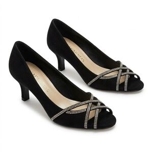 Caparros Eliza Black Satin Peep-Toe Pumps | Size 7